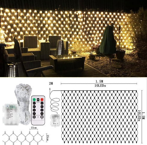echsoari Battery Operated Net Lights, 100 LED Net Fairy Lights 8 Modes Remote Timer Dimmable Garden Patio Mesh Lighting for Bush Deck Fence Wall P...