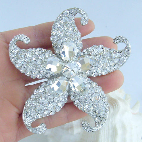 Sindary Charming 3.15" Austrian Crystal Starfish Brooch Pin Pendant BZ4824...