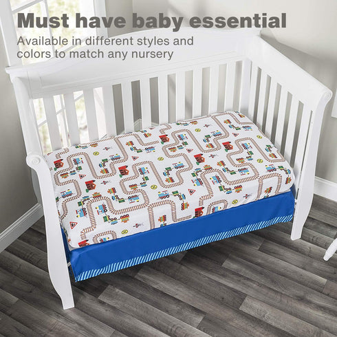 Everyday Kids 2 Pack Fitted Boys Crib Sheet, 100% Soft Breathable Sheet, Fits Standard Size Crib Mattress 28in x 52in, Nursery Sheet - Train/Light...