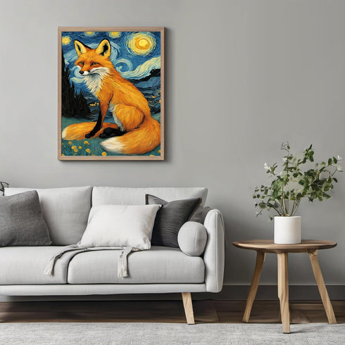 Posterizer 1 pcs- beautiful red fox with starry night inspired background-Art for Animal Lovers-Gift for Art Lovers-Living Room Bedroom Decor- unf...
