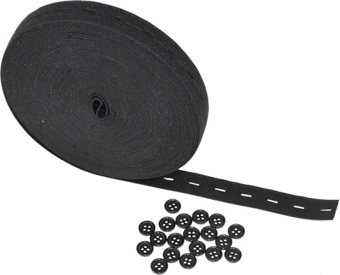Mandala Crafts Black Buttonhole Elastics Band Pants Waist Tightener for Jeans - 0.75 in 15 Yards Black Elastic with Button Holes for Button Extend...