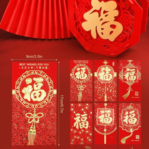 36pcs Chinese New Year Red Envelopes, 2024 New Year Hong Bao, 6 Styles Large Spring Festival Red Pocket Lucky Money Packets for Year of The Dragon...