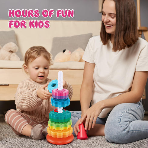 Baby Spinning Stacking Toys Sensory Toys for Toddlers 1-3, Rainbow Ring Spin Montessori Toys for Babies 6-12 Months, Autism Learning Toy for 1 2 3...