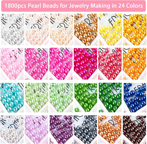 JHYlilia 1800Pcs 6mm Pearl Beads for Crafts, 24 Colors Round Pearls Beads with Holes for Jewelry Making Handcrafted Loose Spacer Beads for Crafts ...