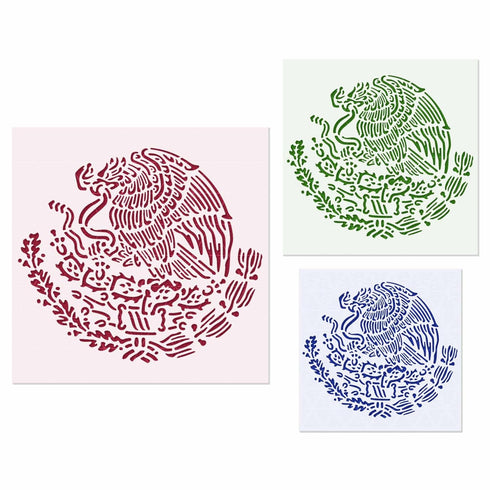 Mexican Symbol Flag Stencil - for Craft, Walls, Canvases - Reusable & Durable - 10 mil Mylar - 3 Stencils Bundle...