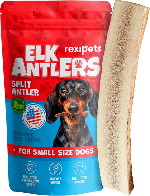 Split Elk Antler for Small Dogs- Grade A Long Lasting Chew for Aggressive Chewers - Elk Antlers Dog Antler Chews - Real, Organic Treats & Toys - N...