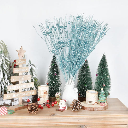 DearHouse 22 Pcs Pack Christmas Glitter Berries Stems,16.5 Artificial Christmas Picks for Festival Holiday Crafts and Home Decoration … (Blue)...