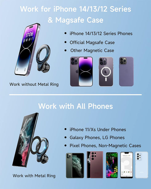 Magnetic Car Phone Mount for iPhone 15/14/13/12 Pro Max Mini & MagSafe Cases - 360 Degrees Rotation, One-hand Operation, Super Strong Magnet Force...