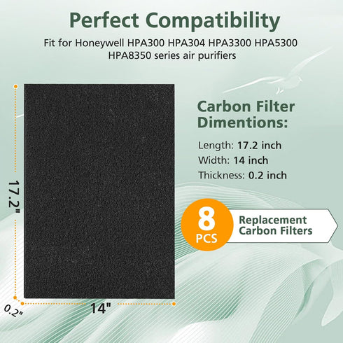 8 Pack HPA300 Carbon Pre Filter Compatible with Honeywell HPA300 Series Air Purifier, Precut Premium HRF-A300 Activated Carbon Filter Replacement ...