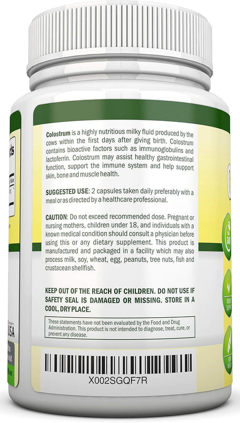 Colostrum - 1000mg - 120 Capsules - 30% IgG - Non-GMO US Dairy - First Milking Bovine Colostrum - Low Heat Processed - Great for GI Tract Health -...