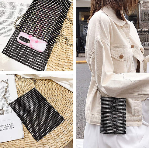 AIBEARTY Women Girls Sparkly Rhinestone Cell Phone Purse Mini Crossbody Bag Evening Clutch Shoulder Bag with Metal Chain...