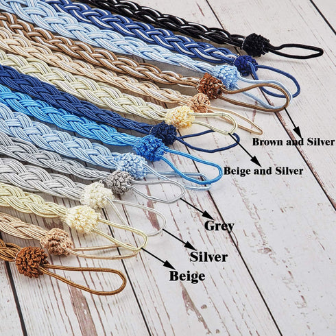 Blulu 6 Pieces Braided Curtain Tiebacks Rope Belt Curtain Ties and 6 Pieces Hooks Metal Curtain Tieback Hooks for Window Curtain Accessories (Silv...