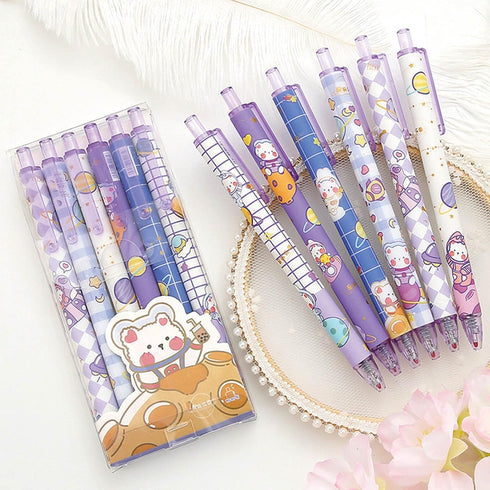 6 Pcs Gel Ink Pens Cartoon Retractable Pens Cute Animal Pen 0.5mm Ballpoint Pen Office School Supplies for Girls (Space)...