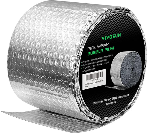 VIVOSUN Double Bubble Reflective Foil Insulation, 6 inch x 25 Ft Insulated Pipe Wrap, 10mm Size Bubble Film, Pipe Insulation Wrap Duct wrap for We...