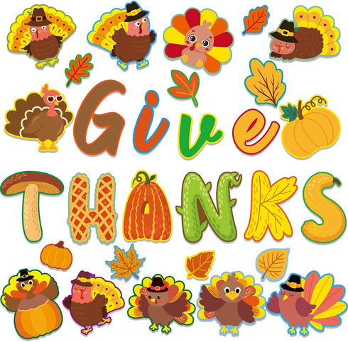 Thanksgiving Cutouts Fall Turkey Maple Leaves Pumpkin Classroom Bulletin Board Decorations Give Thanks Theme Party Supplies for Autumn Theme Party...