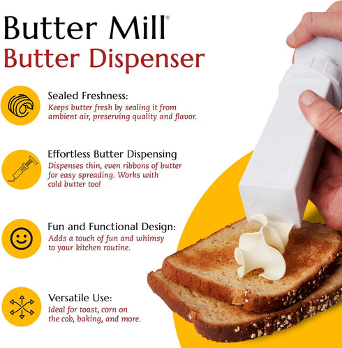 Max Space Butter Mill Butter Dispenser Stick - Twist to Spread Thin Butter Ribbons, Keeps Butter & Margarine Fresh Longer - Easy Spreadable Butter...