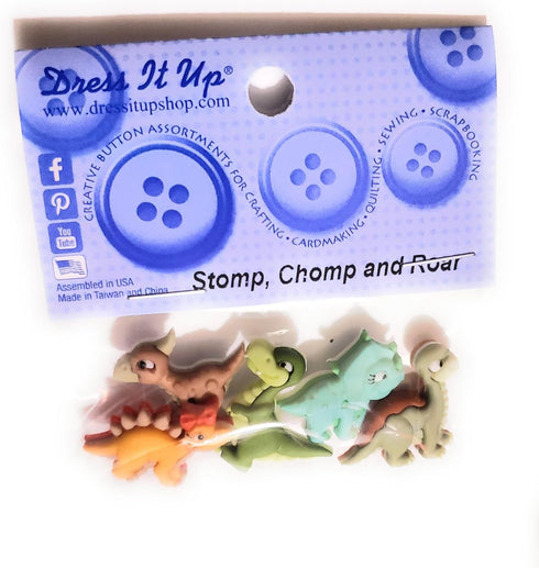 The Playful Dinosaur Collection by Dress It Up Buttons and Embellishments - 5 Pieces - Stomp, Chomp and Roar...