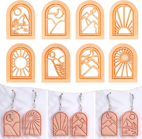 Puocaon Boho Landscape Clay Cutters - 8 Shapes Clay Cutters for Polymer Clay Jewelry Making, Sun Ray Polymer Clay Cutters for Earrings, Arch Clay ...