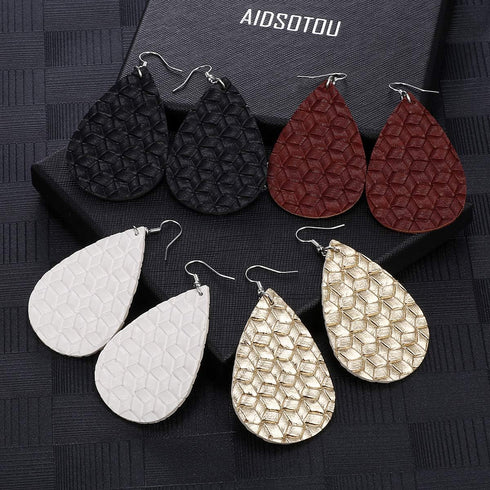 AIDSOTOU 24 Pairs Teardrop Faux Leather Earrings Set for Teens Girls Women Black and Red Animal Floral Print Leopard Print Lightweight Leather Dan...