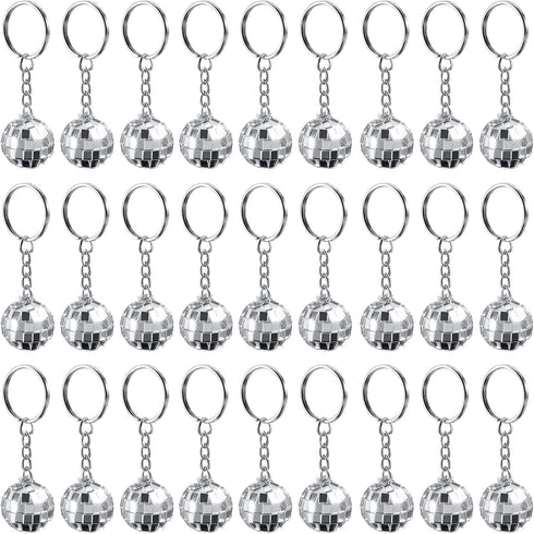Henoyso 36 Pcs Mirror Disco Ball Keychain Mini 70s Disco Keychain Bulk Small Silver Disco Ball Decoration for 1970s Party Favors Decorations Mardi...