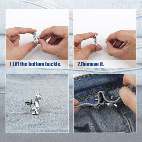 2pcs Bear Button Pins Jean, Detachable Buttons Adjustable Jean Button Pins Jean Buttons Extender No Sew Jean Buttons Pins for Loose Jeans Easy to ...
