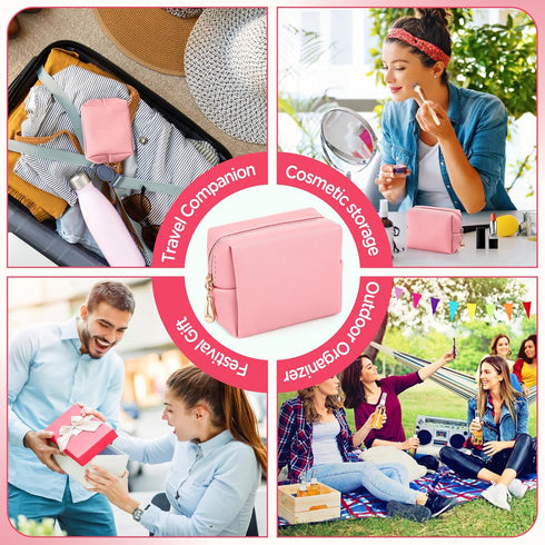 Mini Makeup Bag, PU Leather Small Makeup Bag for Purse, Ladies Cosmetic Bag Zipper Preppy Bag Waterproof Travel Make up Organiser Multifunctional ...