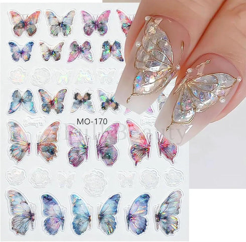 Butterfly Nail Art Stickers Decals Butterfly Nail Decals 3D Self Adhesive Nail Stickers Aurora Spring Red Pink Blue Designs Nail Art Supplies for ...