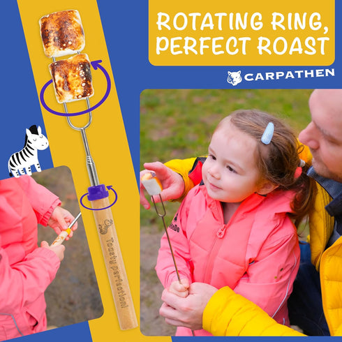 CARPATHEN Marshmallow Roasting Sticks Campfire - Set of 8pcs Smores Sticks With Beautifully Engraved Handles - Perfect as a 4th of July Gift - Tel...