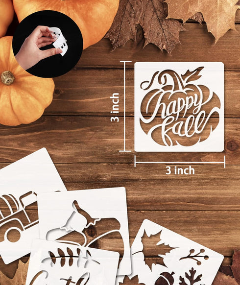 24Pcs Fall Stencils 3x3 in Reusable,Small Fall Stencil for Painting on Wood- Autumn Templates for Thanksgiving DIY Crafts Ornaments Wood Slice...