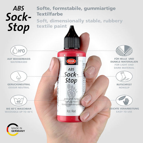 Viva Decor ABS Sock Stop (2.77 Fl oz, Red) - Fabric Paint for Non-Slip Socks, Bath Mats & More - Latex-Free, Water-Based, Washable - For Grip Sock...