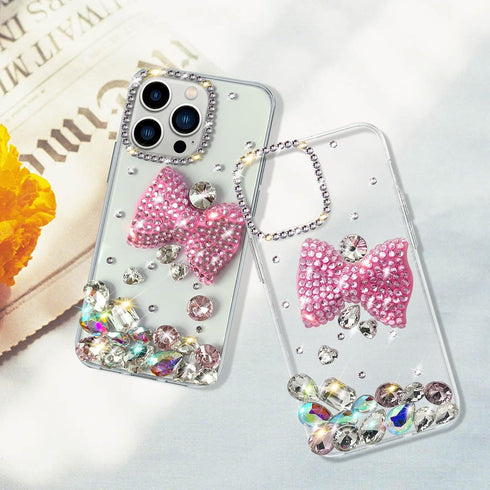 Compatible with iPhone 15 Case Bling Diamond Glitter Rhinestone for Girls Women Cute Sparkly Shiny Gem 3D Bowknot Crystal Girly Luxury Fashion Cle...