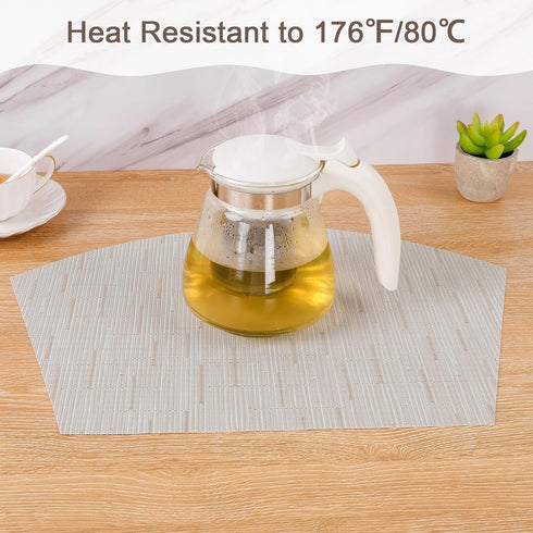 SHACOS Wedge Placemats for Small Round Table Set of 4 Woven Vinyl PVC Placemats Heat Resistant Wipeable Indoor Outdoor Table Mats (4, Beige)...