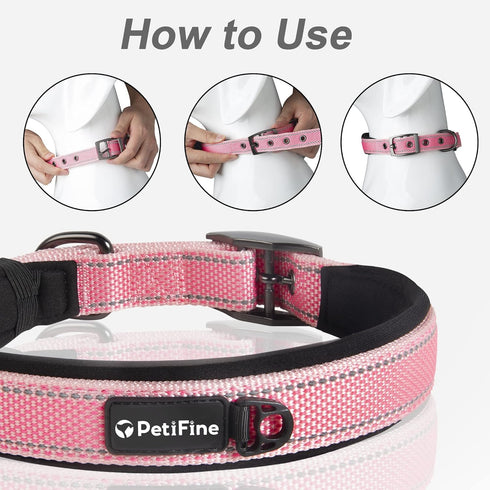 PetiFine Neoprene Padded Dog Collar, Heavy Duty Comfort Dog Collar with Durable Metal Buckle, Reflective Adjustable Belt Buckle Dog Collars for Sm...