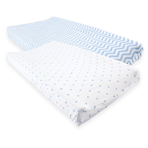 Luvable Friends Unisex Baby Fitted Changing Pad Cover, Blue Chevron Stars, One Size...