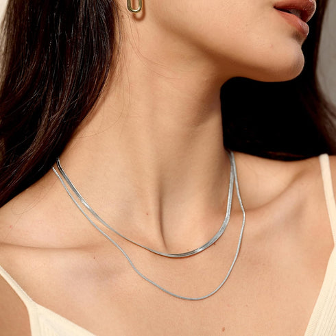 CHESKY Sterling Silver Necklace for Women Snake Chain Necklace Herringbone Necklace Gold Choker Necklaces for Women Gifts Jewelry 1.5/3/5MM(W) 14"...