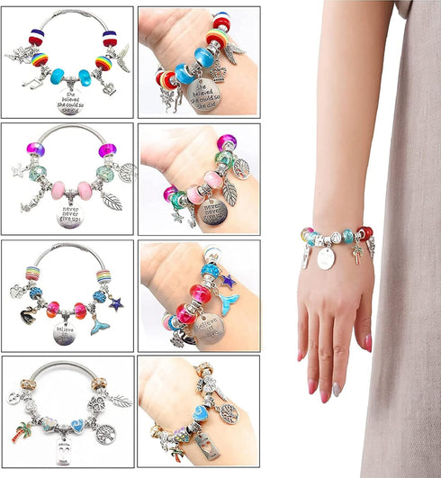 ZQFTZQ DIY Charm Bracelet Making kit - Jewelry Making kit Including Beads,Snake Chains,Bead Bracelet Unicorn Mermaid Easter Christmas Arts and Cra...