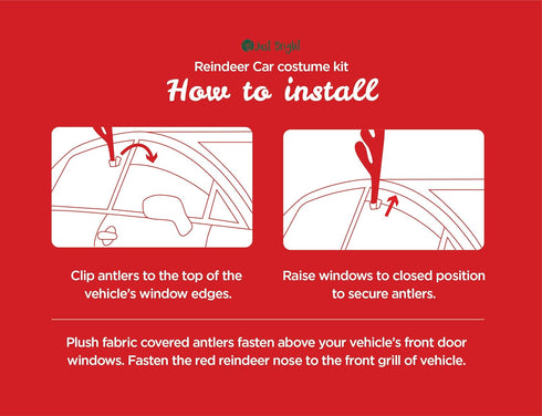 Reindeer Antlers and Nose Rudolph Car Kit - Easy to Install Christmas Decorations for Car Window & Grill - Reindeer Car Kit with Jingle Bells and ...