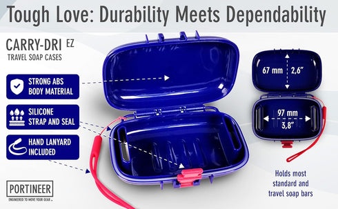 Carry-Dri EZ Travel Bar Soap Container & Dish - Dries with Patented Air Vents - Durable Leakproof Soap Holder - Compact Soap Bar Case - Ultimate P...