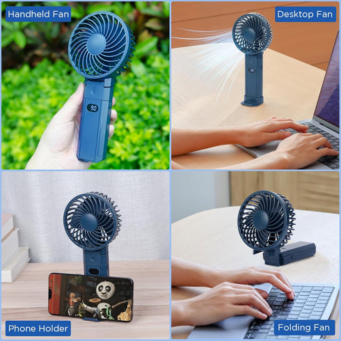 SIX FOXES 2024 New Portable Handheld Fan, 3 in 1 Portable Fan Rechargeable, Display Electricity in Real Time, 4000mAh, 3 Speed Wind, with Base, US...