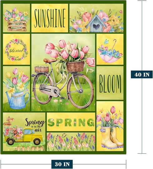 Spring Theme Throw Blanket for Baby Small Farmhouse Biycle Floral Blanket for Toddler Swaddle Pet Crib Soft Fuzzy Plush Fleece Blankets and Throws...