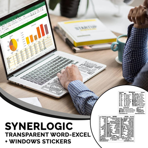 SYNERLOGIC Windows + Word/Excel (for Windows) Quick Reference Guide Keyboard Shortcut Stickers, No-Residue Vinyl (Clear/Small/Combo/5sets)...