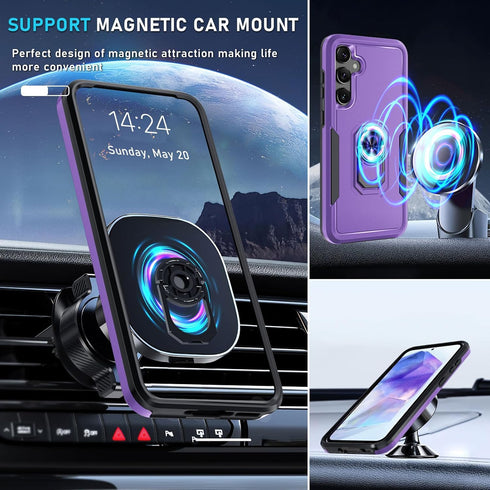Janmitta for Samsung Galaxy A35 5G Case with Tempered Glass Screen Protector,Heavy Duty Shockproof Full Body Protective Cover Built in Rotatable M...