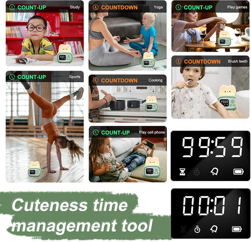 QANYI Small Timer Clock Toaster Lamp, Cute Night Light with Time Management Tool and Table Clock Alarm Digital Timer for Kids, ABS+PC Kids Lamp Bi...
