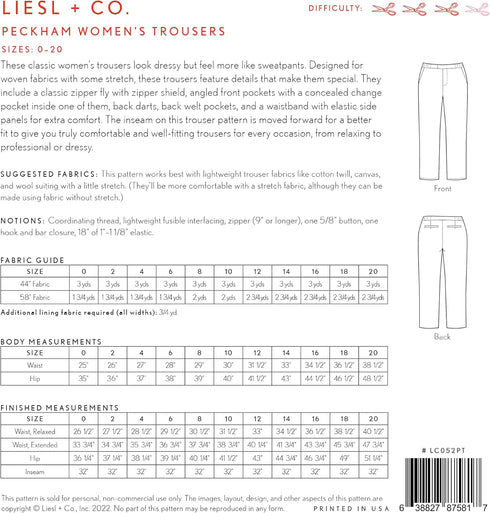 Peckham Women's Trousers Sewing Pattern...