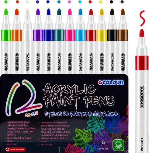 12 Colors Acrylic Paint Marker Pens for Rock Painting...
