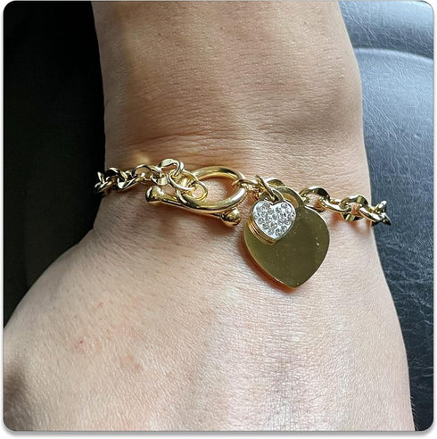 PEAS Fashion Jewelry Bracelet Stainless Steel Heart Link Chain Bracelet...