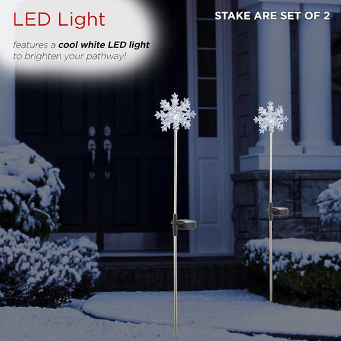 Alpine Corporation 33" H Outdoor Solar 3D Snowflake Garden Lawn Stakes with LED Lights (Set of 2)...