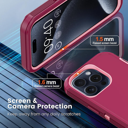 Annymall for iPhone 15 Pro Case with 2 Screen Protector,Shockproof Drop Protection Full Body Heavy Duty 3-Layer Military Rugged Durable Phone Cove...