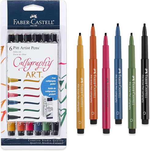 Faber-Castell Calligraphy Pitt Artist Pen Set - Multi Colored Calligraphy Pens (6 Count)...