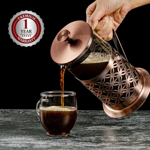 OVENTE French Press Coffee Maker 34 Ounce, 4 Filter Stainless Steel Filter Plunger System & Durable Borosilicate Heat Resistant Glass with Free Sc...